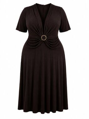 Addition Elle Plus Size Y2K Brown Ring Detail Midi Dress Size 20